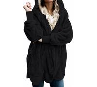 LLECDASEUI Cárdigan de invierno para mujer, Womens Warm Lapel Piel sintética Abrigos Fluffy Manga larga Chaqueta de lana Fuzzy Abrigo de guisantes Overwear (Negro,5XL)