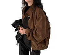 LLECDASEUI Chaqueta de gamuza Y2k Outerwear Chaqueta corta de piel sintética marrón para mujer, moda de otoño 2025, blazers cortos de moda, marrón, XL