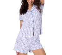 LLECDASEUI Conjunto de pijama Y2k para mujer de 2 piezas con botones y pantalones cortos de mono Roller Dupes Rabbit Preppy Loungewear Pjs (M,Cielo)