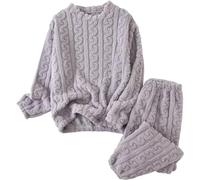 LLECDASEUI Conjuntos de pijama de punto de cable para mujer, pantalones de felpa esponjosa con cuello de punto suave, conjuntos de ocio para invierno, ropa de dormir, Morado (, M