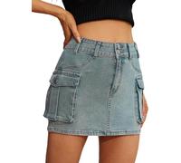 LLECDASEUI Falda Cargo Mujer Falda Vaquera Y2k Button Mini Falda Corta Vaquera Con Bolsillo Cintura Baja (XS,Azul1)