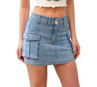 LLECDASEUI Falda Cargo Mujer Falda Vaquera Y2k Button Mini Falda Corta Vaquera Con Bolsillo Cintura Baja (M,Azul3)