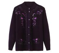 LLECDASEUI Grueso Cálido Suéter De Invierno De La Abuela Cardigan - Abrigo De Las Mujeres Edad Media Ancianos Madre Chaqueta De Punto, Clásico Chunky Invierno Señora Mayor De Punto (4XL,Violeta)