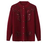 LLECDASEUI Grueso Cálido Suéter De Invierno De La Abuela Cardigan - Abrigo De Las Mujeres Edad Media Ancianos Madre Chaqueta De Punto, Clásico Chunky Invierno Señora Mayor De Punto (2XL,Vino Rojo)