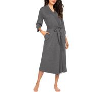 LLECDASEUI Mujeres Bata larga Punto Albornoz Ligero Suave Verano kimono Batas Casual Loungewear con cinturón (S,Gris)