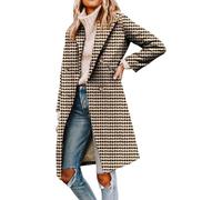 LLECDASEUI Mujeres Cuello Solapa Doble Botonadura Guisante Abrigo Invierno Mezcla De Lana Abrigos Chaquetas Largas (XXL,Pata de gallo)