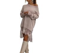 LLECDASEUI Mujeres Encaje Patchwork Mini Vestido Asimétrico Dobladillo Abertura Manga larga Sudadera Vestidos, Elegante Casual Camisetas Corto Vestido (3XL,Albaricoque)