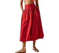 LLECDASEUI Mujeres Y2k Burbuja Maxi Falda Falda Larga Plisada con Cintura Baja Elástica Ruffle A Line Puffy Midi Falda Streetwear (M,Rojo)