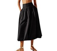 LLECDASEUI Mujeres Y2k Burbuja Maxi Falda Falda Larga Plisada con Cintura Baja Elástica Ruffle A Line Puffy Midi Falda Streetwear (M,Negro)