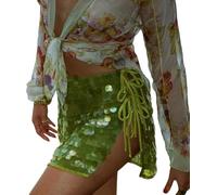 LLECDASEUI Mujeres Y2k Lentejuelas Faldas Cortas Cintura Baja Purpurina Brillante Bodycon Minifalda Sexy Noche Fuera Fiesta Clubwear (Verde,S)