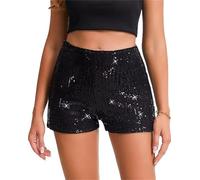 LLECDASEUI Pantalones Cortos De Lentejuelas Para Mujer, Sparkly Pantalones Cortos De Pierna Recta Glitter Sparkle Pantalones Calientes Fiesta Sólido (S,Negro)