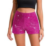 LLECDASEUI Pantalones Cortos De Lentejuelas Para Mujer, Sparkly Pantalones Cortos De Pierna Recta Glitter Sparkle Pantalones Calientes Fiesta Sólido (S,Rosa)