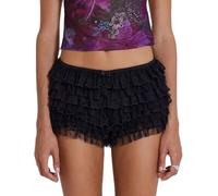 LLECDASEUI Pantalones cortos en capas con volantes de encaje Lolita para mujer Y2k Bombachos con gradas de hadas Festival de fiesta de calabaza Pantalones cortos para niño Pettipants (S,Negro)