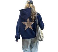 LLECDASEUI Sudadera con capucha de estrella de leopardo guepardo para mujer Sudadera con capucha de gran tamaño de lana Y2k con estampado gráfico (M,Azul-a)