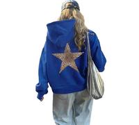 LLECDASEUI Sudadera con capucha de estrella de leopardo guepardo para mujer Sudadera con capucha de gran tamaño de lana Y2k con estampado gráfico (S,Azul-b)