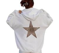LLECDASEUI Sudadera con capucha de estrella de leopardo guepardo para mujer Sudadera con capucha de gran tamaño de lana Y2k con estampado gráfico (S,Blanco)