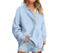 LLECDASEUI Sudadera de gran tamaño para mujer, casual, cuello alto, manga larga, sin botones, para otoño y viajes, azul, M