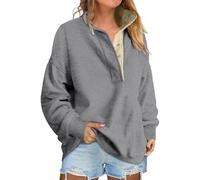 LLECDASEUI Sudadera de gran tamaño para mujer, casual, cuello alto, manga larga, sin botones, para otoño y viajes, gris, L