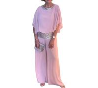 LLECDASEUI Trajes de pantalones formales para mujer, fiesta de noche de invitados de boda, elegante traje de pantalones de 2 piezas de gasa, trajes formales (l,Rosa)