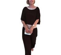 LLECDASEUI Trajes de pantalones formales para mujer, fiesta de noche de invitados de boda, elegante traje de pantalones de 2 piezas de gasa, trajes formales (l,Negro)