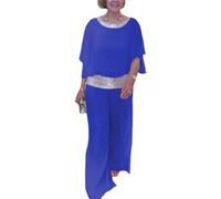 LLECDASEUI Trajes de pantalones formales para mujer, fiesta de noche de invitados de boda, elegante traje de pantalones de 2 piezas de gasa, trajes formales (M,Azul)