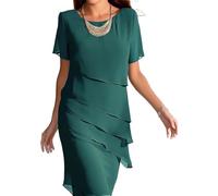 LLECDASEUI Vestido De Gasa De Las Mujeres Tiered Fit Flare Modesto Prom Midi Rodilla Longitud Del Vestido Verano Sexy Elegante Fiesta De Cóctel Vestido De Invitada De Boda (M,Verde 2)