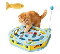 LLELEMAMO Caja de Puzzle Interactiva para Gatos - Laberinto Mental 2-en-1 con Bolas con Cascabel y Varita de Resorte, Juguete de Enriquecimiento para Gatos de Interior y Gatitos (Basic,Blue)