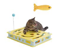 LLELEMAMO Caja de Puzzle Interactiva para Gatos - Laberinto Mental 2-en-1 con Bolas con Cascabel y Varita de Resorte, Juguete de Enriquecimiento para Gatos de Interior y Gatitos (Upgrade,Yellow)