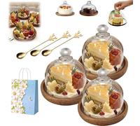 LLELEMAMO Charcuterie Snow Globe Container, Mini Cake Stand With Dome, Charcuterie Snow Globes Put A Holiday Spin On Your Grazing Table, for Wedding Birthday Holiday Dessert Display (3PCS)