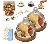 LLELEMAMO Charcuterie Snow Globe Container, Mini Cake Stand With Dome, Charcuterie Snow Globes Put A Holiday Spin On Your Grazing Table, for Wedding Birthday Holiday Dessert Display (2PCS)