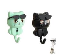 LLELEMAMO Cool Cat Key Holder, 1/2/4pc Cute Cat Key Hook, Hanging Cute Key Holder Decorations, Cute Key Holder for Wall, Adhesive Coat Hooks Key Holder for Hanging Keys, Clothes, Bags, Towels (2Pc-C)