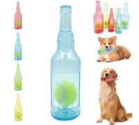 LLELEMAMO Crunch Play Bottle Toy, Crunchnplay Bottle Toy for Dogs, 9.7"/7.7" Rubber Water Bottle Dog Toy, Interesting Squeaky Dog Toys, Outdoor Interactive Dog Chew Toy with Tennis Ball (Blue,Small)