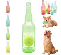 LLELEMAMO Crunch Play Bottle Toy, Crunchnplay Bottle Toy for Dogs, 9.7"/7.7" Rubber Water Bottle Dog Toy, Interesting Squeaky Dog Toys, Outdoor Interactive Dog Chew Toy with Tennis Ball (Green,Large)