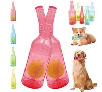 LLELEMAMO Crunch Play Bottle Toy, Crunchnplay Bottle Toy for Dogs, 9.7"/7.7" Rubber Water Bottle Dog Toy, Interesting Squeaky Dog Toys, Outdoor Interactive Dog Chew Toy with Tennis Ball (2*Red,Small)