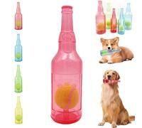 LLELEMAMO Crunch Play Bottle Toy, Crunchnplay Bottle Toy for Dogs, 9.7"/7.7" Rubber Water Bottle Dog Toy, Interesting Squeaky Dog Toys, Outdoor Interactive Dog Chew Toy with Tennis Ball (Red,Small)