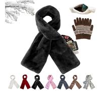 LLELEMAMO Faux Fur Scarf with Hidden Zipper Pocket for Cell Phone and Valuables, Soft Cozy Warm Cross-Shaped Stabilize Windproof (E1)