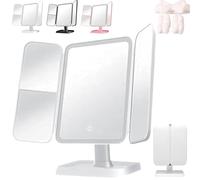 LLELEMAMO Glisera Smart Mirror, Makeup Mirror with Lights and Magnification, 3 Color LED Glisera Smart Mirror Vanity, Trifold Makeup Mirror 180 ° Rotation, Makeup Vanity Mirror with Lights (White)