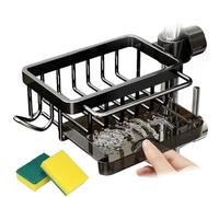 LLELEMAMO Kitchen Sink Faucet Organizer, Sink Organizer Rack for Kitchen and Bathroom, Sponge Holder for Kitchen Sink with Drain Tray, Dish Sponge Holder for 0.7-1.1inch Round Water Pipe (Left Black)
