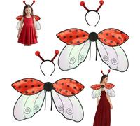 LLELEMAMO Ladybug Wings Adult with Headband Accessories Set, Halloween Ladybug Costumes, Lady Bug Wings Set for Party (2PCSRed)