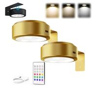 LLELEMAMO Leonneo Picture Lights, Topveden Picture Lights for Wall, No Drill, Remote Adjustable Dimmable Timer, 3 Color Temperatures or 12 RGB Colors for Art Display (2*Glod,3color)