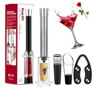 LLELEMAMO MIRACLEW Wine Opener, Air Pump Cork Remover Wine Bottle Opener Set, Miracle Air Pressure Wine Opener Set, with Bottle Opener, Vacuum Stopper, Wine Pourer, Paper Cutter (Silver)