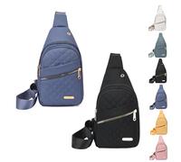 LLELEMAMO Riñonera Acolchada Mujer, Bolso Bandolera Nylon Impermeable, Bolso Mochila Pequeño con Multi-Bolsillos, Mochila de Pecho Ligera para Viaje Deporte Senderismo, Ajustable (L)