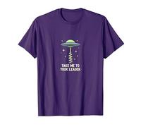 Llévame a tu líder OVNI Sci-Fi Alien Encuentro Camiseta, Hombre, Morado, XL