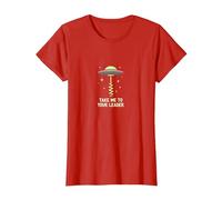 Llévame a tu líder OVNI Sci-Fi Alien Encuentro Camiseta, Mujer, Rojo, S