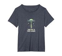 Llévame a tu líder OVNI Sci-Fi Alien Encuentro Camiseta, Mujer Tallas Grandes, Azul Jaspeado, 2XL Grande