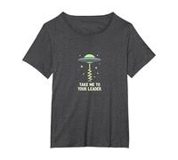 Llévame a tu líder OVNI Sci-Fi Alien Encuentro Camiseta, Mujer Tallas Grandes, Jaspeado Oscuro, 2XL Grande