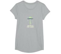 Llévame a tu líder OVNI Sci-Fi Alien Encuentro Camiseta, Niñas, Gris Jaspeado, Pequeña