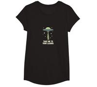 Llévame a tu líder OVNI Sci-Fi Alien Encuentro Camiseta, Niñas, Negro, Mediano