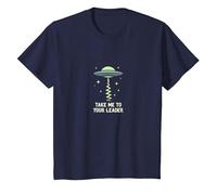 Llévame a tu líder OVNI Sci-Fi Alien Encuentro Camiseta, Niños, Azul Marino, 12 años