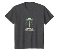 Llévame a tu líder OVNI Sci-Fi Alien Encuentro Camiseta, Niños, Jaspeado Oscuro, 4 años